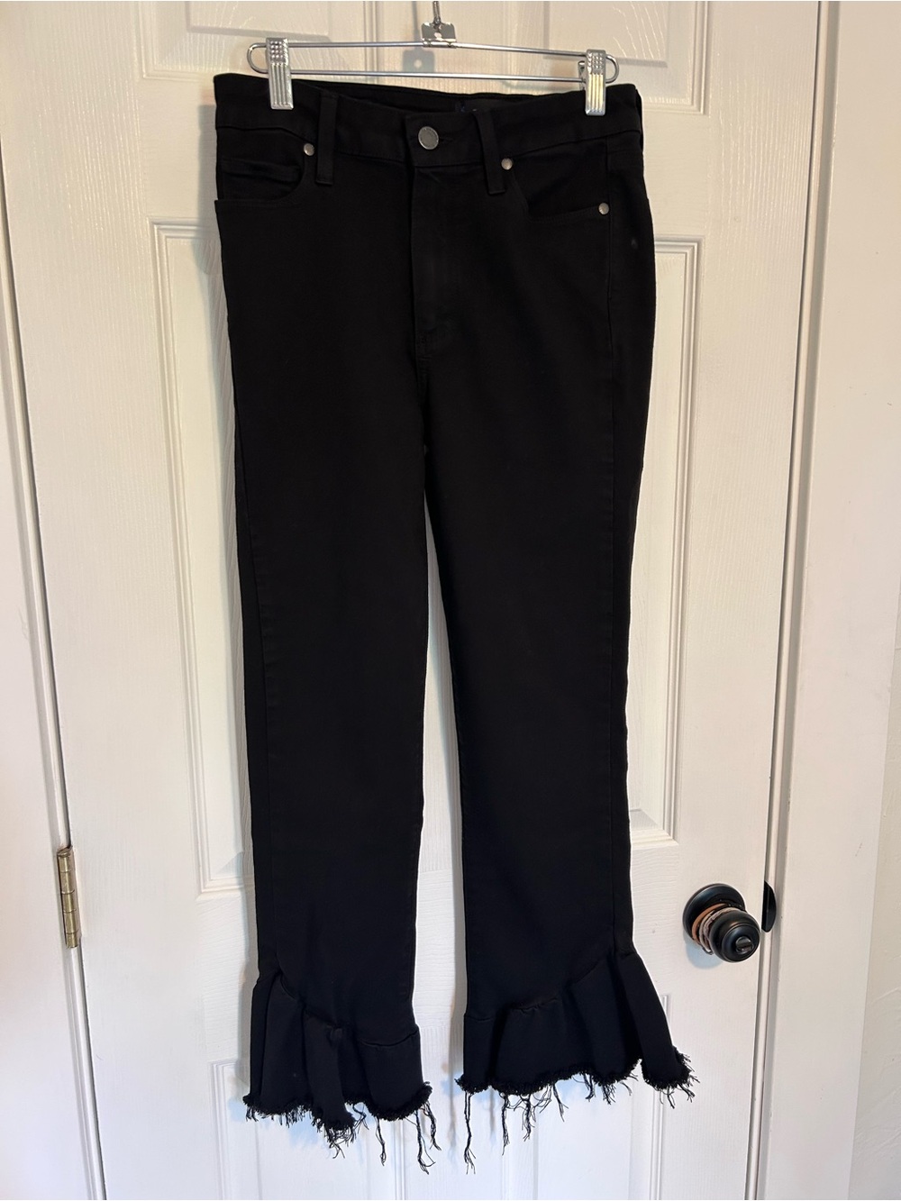 PAIGE Black Ruffle-Hem Wide Leg Jeans